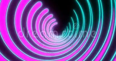 以圆圈形式出现的VJ循环未来主义科幻霓虹灯隧道。